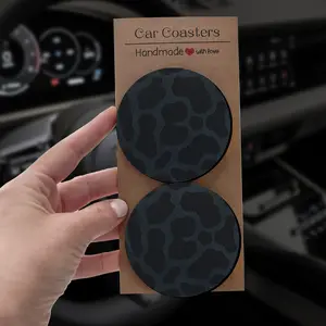All Black Everything | 2/4Pcs Stealth Cow Print Car Coasters - Exclusive Car Interior Decor, Birthday, Christmas, Thanksgiving, Valentine's Day Gifts