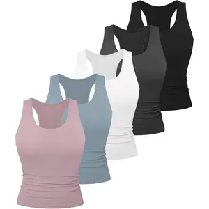 5 Pack Women's Workout Racerback Tank Tops Crop Spandex Yoga Athletic Running Gym Sports Tops for Women