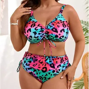 Women's 2026 New High-Waisted 2-Piece Bikini Set - Nylon Blend Fabric, Tummy Control, Push-Up Twist Front, Plus Size, Fully Lined Short Swimwear for Summer Beach Vacation