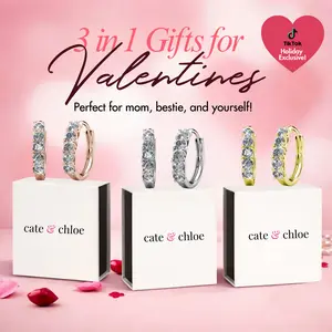 Cate & Chloe Bethany 3-in-1 Valentine's Hoop Jewelry Set – Hypoallergenic 18k Gold Plated Crystal Hoop Earrings – 3 Pairs with Simulated Diamond Crystals, Each in a Luxury Gift Box – Perfect Stress-Free Valentine's Gifts