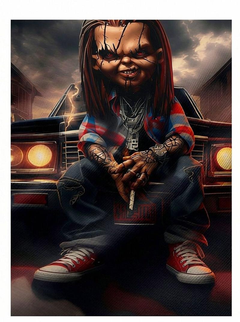 Men's Two-Piece Full Print Hoodie and Sweatpants Set - Horror Movie Doll Character Streetwear, Casual Black and Red Pullover Hoodie with Sweatpants, Fashionable Graphic Two-Piece Set, Perfect for Halloween, Parties, and Daily Wear