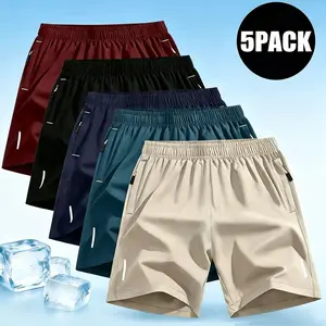 Multi-pack summer lightweight ice silk men’s shorts with zippered pockets; ice silk beach shorts with cooling feel and quick-dry performance; thin basketball shorts for sports and casual wear; regular fit with drawstring waist design; breathable athletic