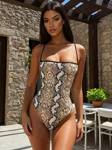 European Style Snake Print Jumpsuit, Sleeveless Tie-Back Design, Casual Summer Fashion, Sexy Bodycon Top, Vacation Wear