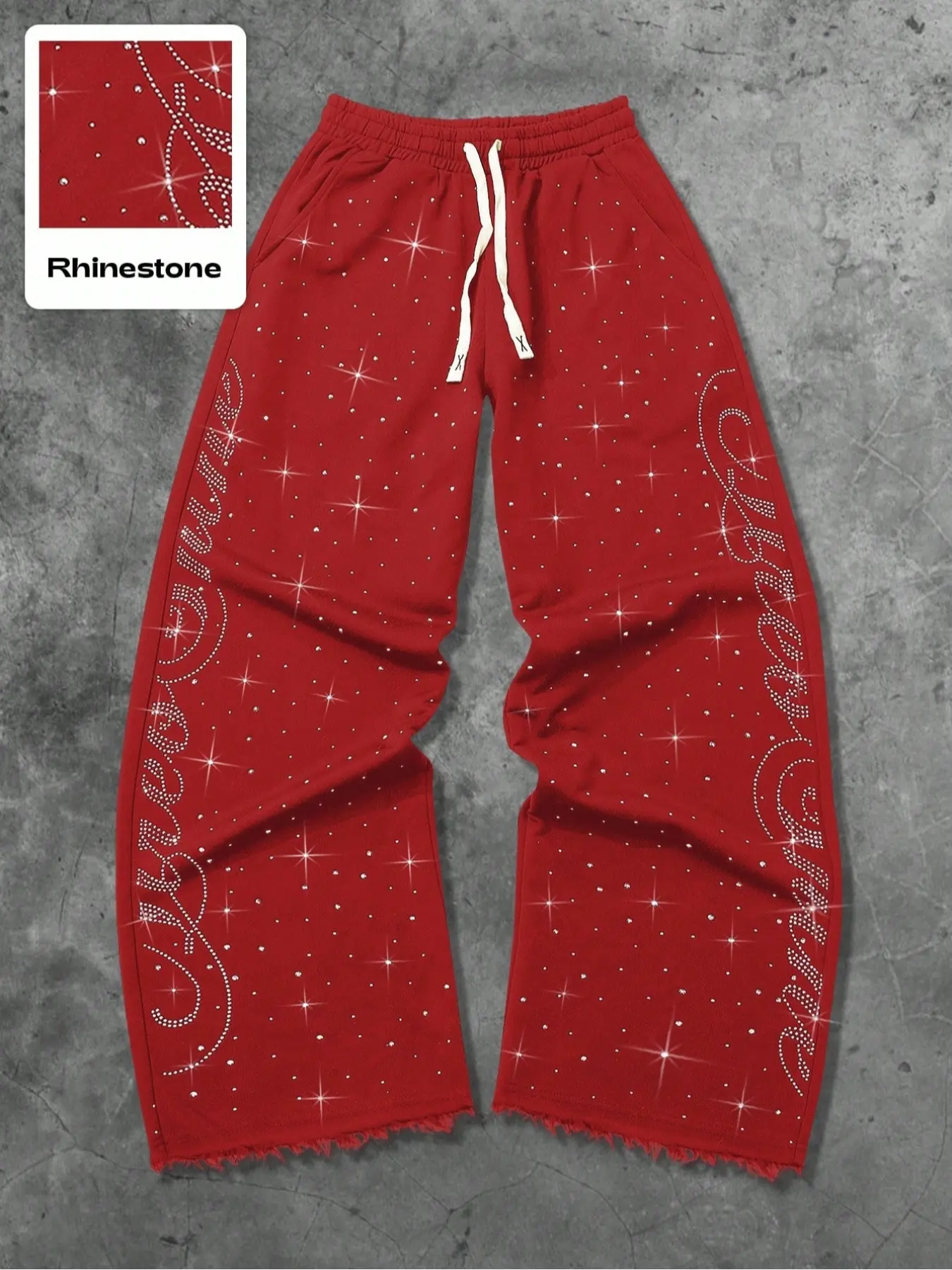 Men's Street Style Straight Leg Sweatpants, Casual Streetwear Trousers, Design Sense American Fashion Rhinestone Embroidery, Unisex Casual Comfy All Purpose Pants for Daily Wear, Chic Comfy Pants, Casual Summer Bottoms