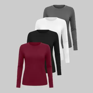 Veldtholos Women's 4 Pcs Long Sleeve Basic Shirts Crew Neck Slim Fitted Compression Workout Underscrubs Tops for Layering tiktokshopspringglowup,