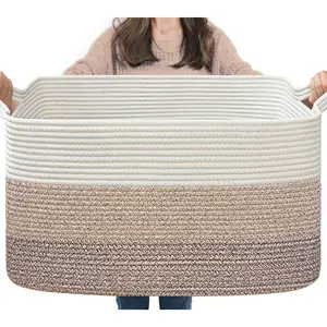 Storage Basket,  Blanket Basket for Living Room, for Clothes, Rectangle Rope Baskets for Storage Organiser