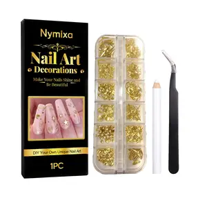 Golden Nail Art Accessories DIY Multi-Shape Nail Decorations Fashionable Gold Shiny Tool Set