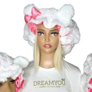 DreamYou Luxury White Teddy Satin-Lined Bonnet - No Frizz All Comfort Stylish Curl Protection for Daily Hair Care Durable & Adjustable Fit Lightweight Haircare