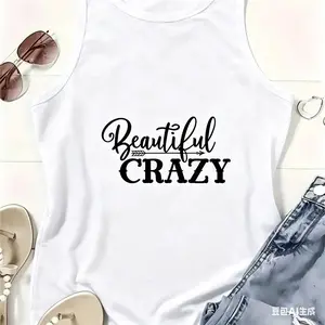 Beautiful Crazy Tank Top Country Music Slogan Graphic Casual Summer Sleeveless Top women women's