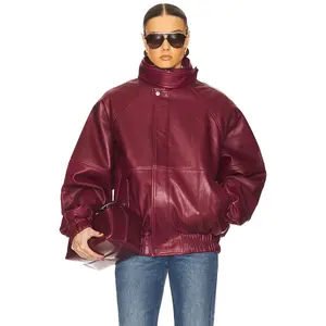 Helsa The Oversized Leather Bomber in Oxblood