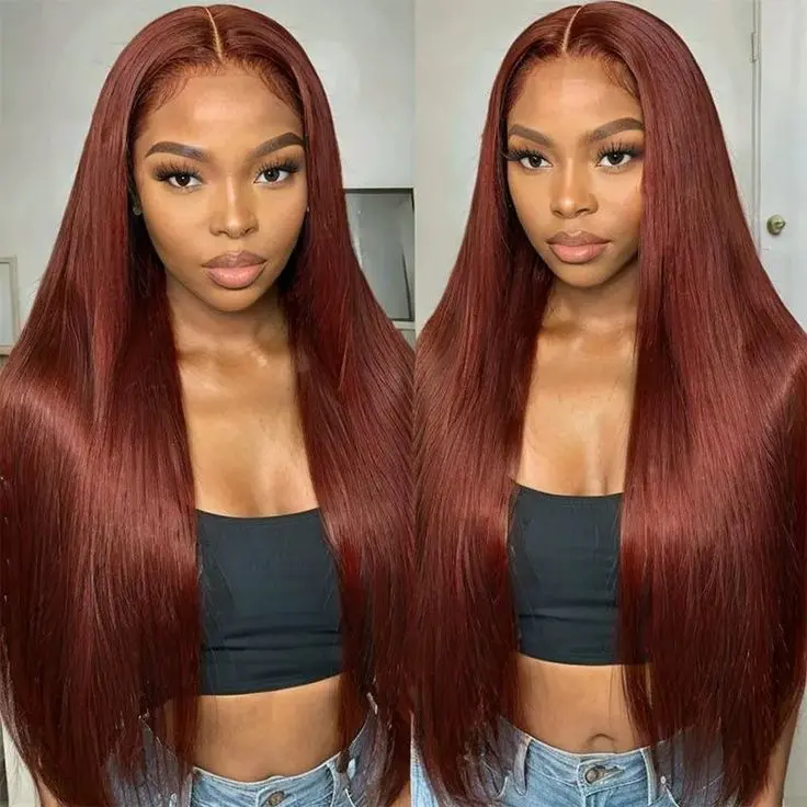 Hot Star 34inch Reddish Brown Lace Front Wigs Human Hair 13x6 Straight Lace Front Wig 180% Density 33# colored Plucked for Women