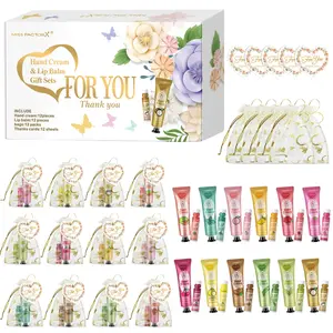 12 Sets/Box Lip Balm And Hand Cream Gift Set For Bridal Shower, Women, Friends, With Love Bag And Thank You Card, Suitable For Company Staff Gifts Distribution