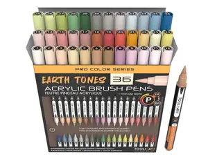 36 Earth Tones Flexible Brush Tip Acrylic Paint Pens Markers Set 1-7mm