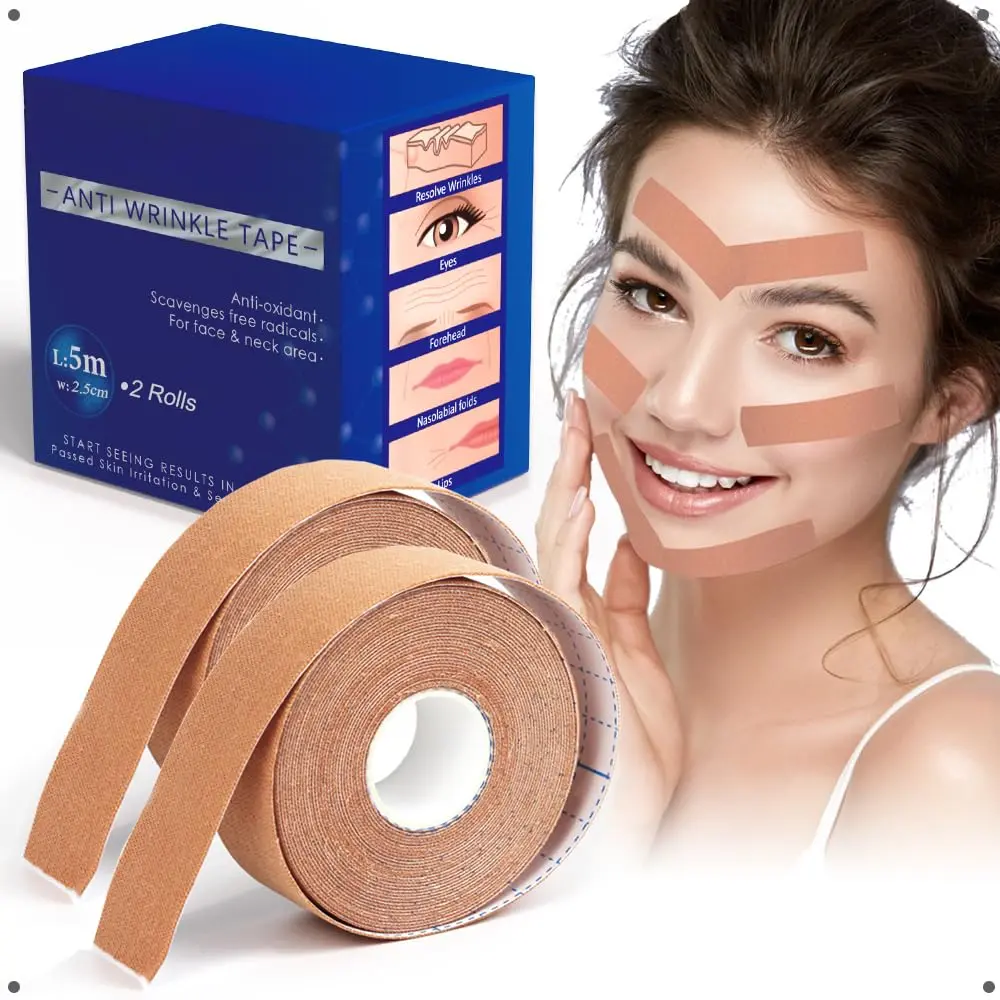 Anti-Wrinkle Tape Facial Myofascial Lift for Suits - 2.5CM*2Rolls, Suitable for Parts of the Face and Neck, Includes Forehead, Fines, Nasolabial, and Crow's Feet Comfort