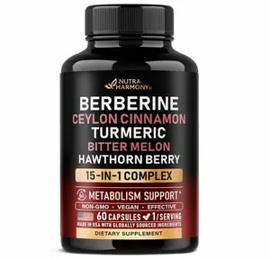 Berberine with Ceylon Cinnamon | Bitter Melon (Karela) | Apple Cider Vinegar | Hawthorn Berry | Citrus Bergamot | Turmeric - 15-in-1 Supplement for Heart Metabolism & Energy Support - 60 Capsules