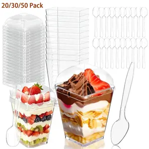 Premium Clear Plastic Dessert Cups with Lids & Spoons Perfect for Yogurt Parfait Fruit Pudding Ice Cream Trifle Disposable Dinnerware Set Ideal for Party Dessert Lovers Available in 20/30/50 Pack 5oz Capacity Food Grade Plastic