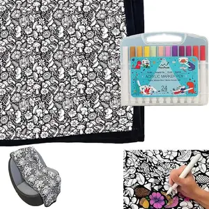 Coloring Blanket – Color-Your-Own Throw Blanket with Fabric Markers & Travel Tote (Multiple Design),DIY Coloring Blanket Plush Fleece Family Gathering Craft Blanket Permanent Marker Coloring Blanket Home