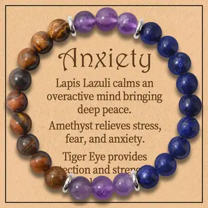 Crystal Healing Stones Bracelets Healing Spiritual Crystal Bracelets for Women Men Amethyst Anxiety Bracelets Empath Protection Bracelet Natural Gemstones Bracelets Jewelry Gifts pulsera  amatista