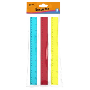 12-Inch Acrylic Ruler - Imperial/metric Markings, Assorted Transparent Colors, 3 Pack
