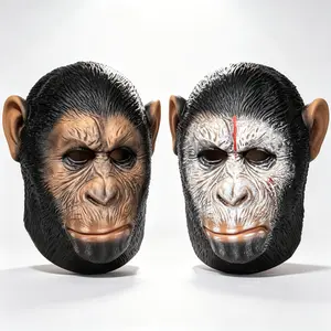 Realistic primate latex masks in two styles, weathered and natural ape costumes for Halloween