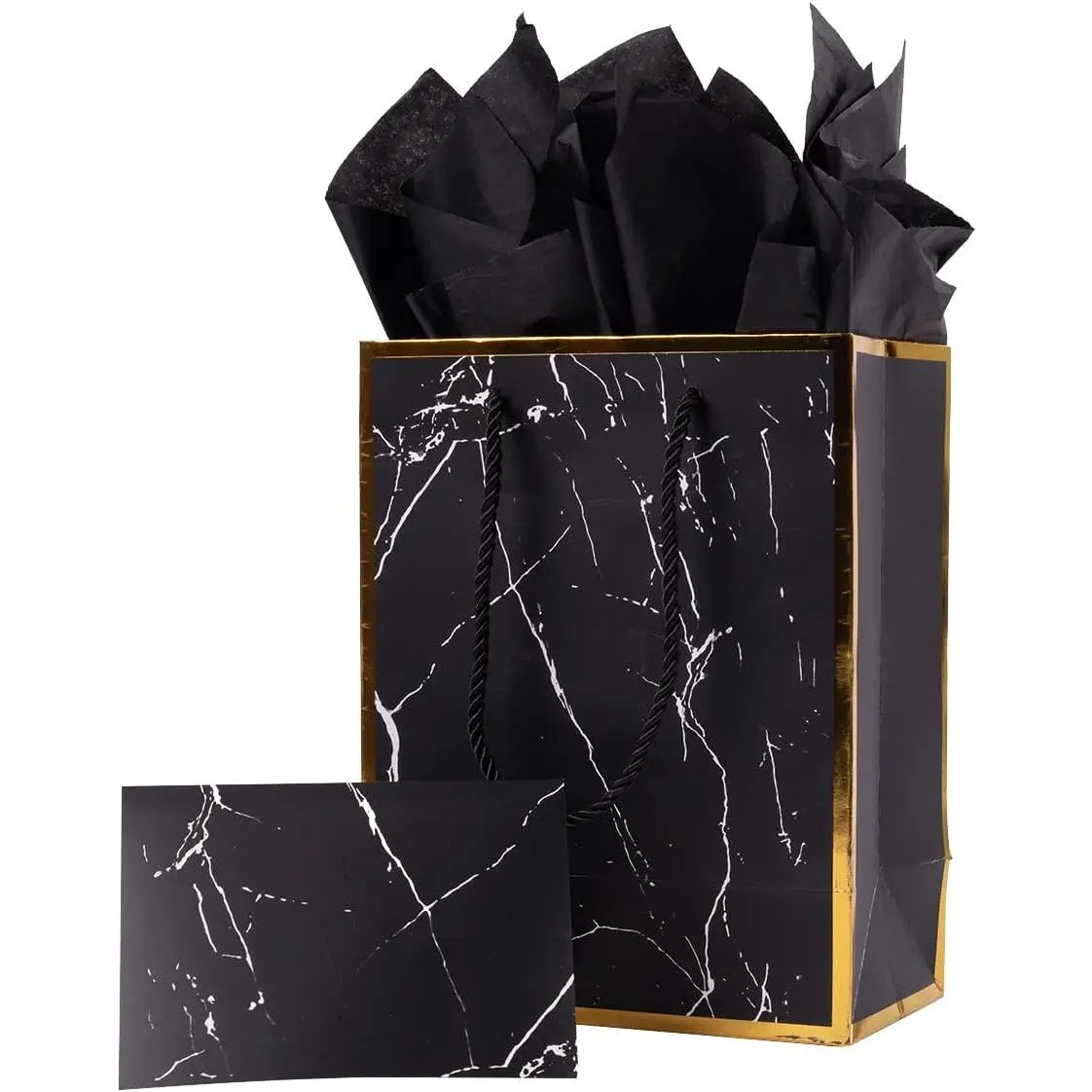 8" Medium Black Marble Paper Bag with Tissue Paper, Gift Package for Men's Birthday Favor, Office Stationery Wrapping Supplies, Paper Gifts & Wrapping