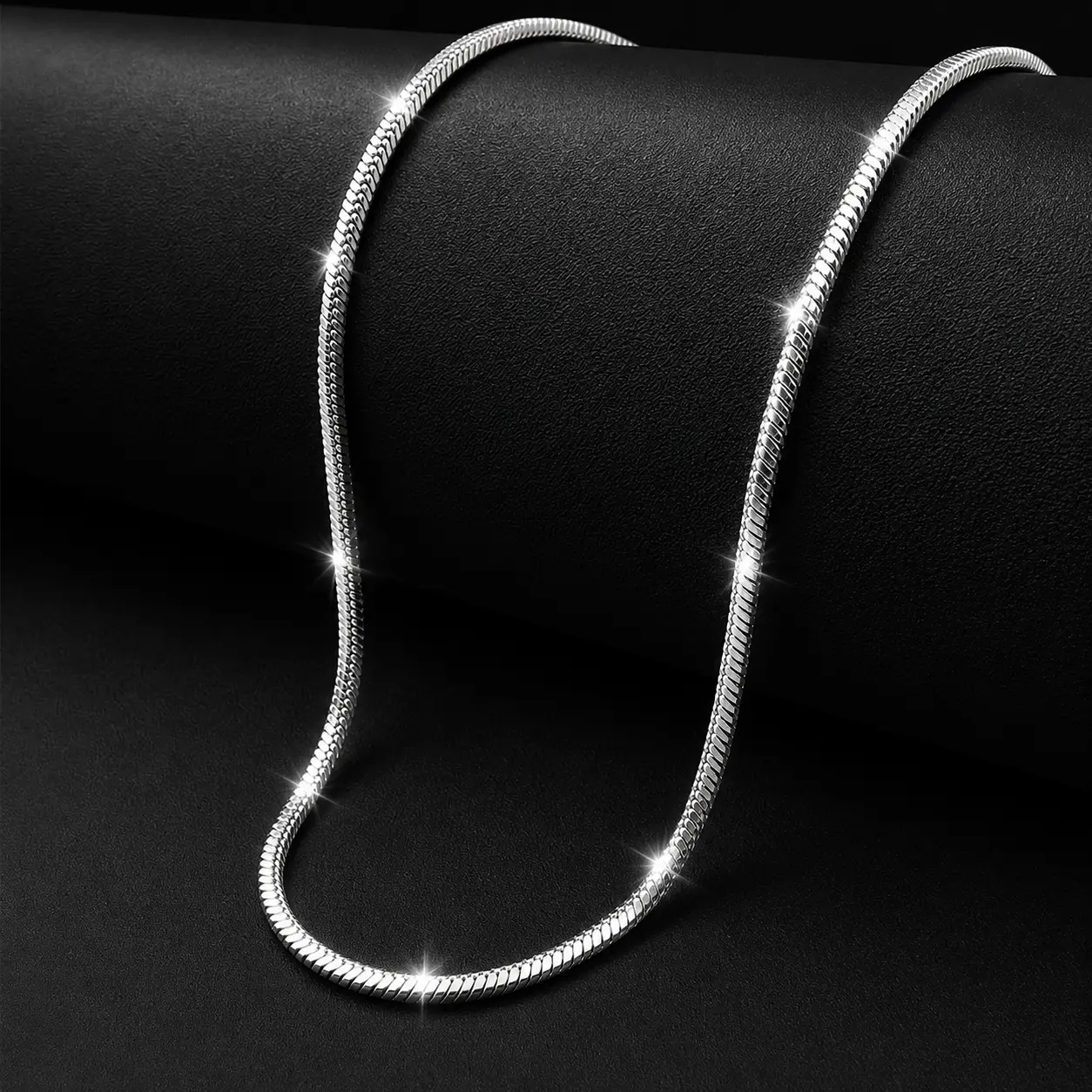 Unisex Silver Snake Chain Necklace - 1.5mm Sleek Chain, 50cm Long Links, Subtlety Letter Accent, Glossy Metal Coating, Crystal Pendant, Elegant Timeless Style for Casual Wear, Chain Jewelry Necklaces