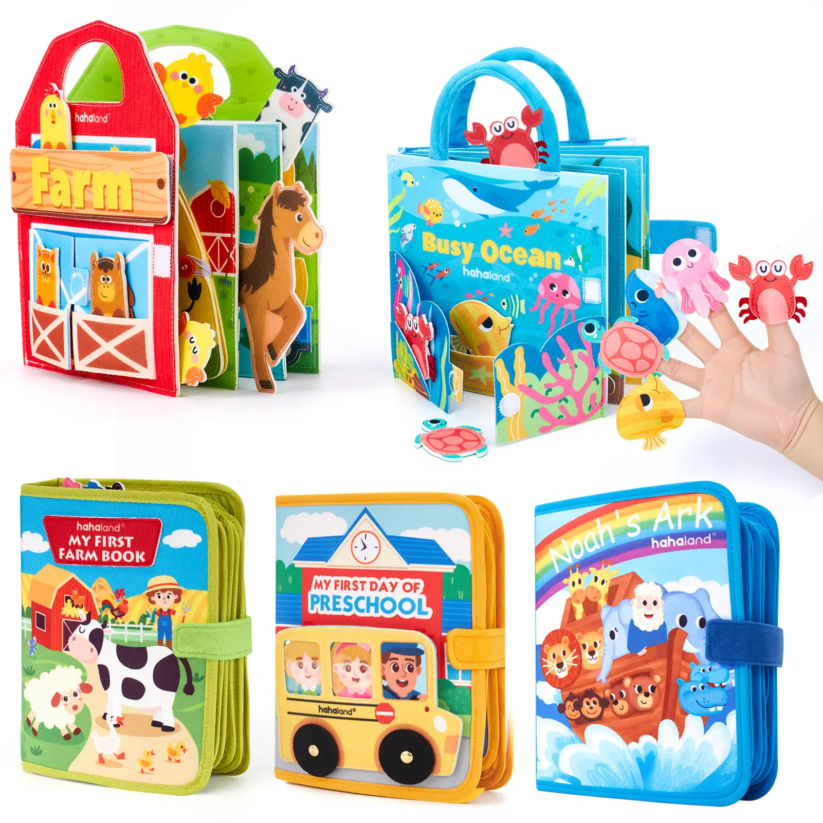 hahaland 5-Theme Montessori Busy Book - Farm/Ocean/Preschool Learning/Noah's Ark Busy Book for Toddlers 1-3，Educational Learning Quiet Activity Books Gifts,Toddler Travel Toys,for 1 Year Old Boy Girl Gifts Cognitive Motor Skills