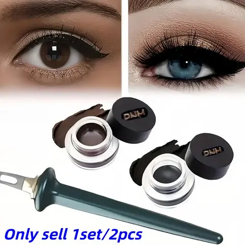 2-Piece Eyeliner Pen Set with Waterproof Gel, Silicone Brush, Precision Application, Easy-To-Use Makeup Tools, Eye Makeup Products, for Perfect Eye Makeup, Long Lasting Eyeliner, Waterproof Liners