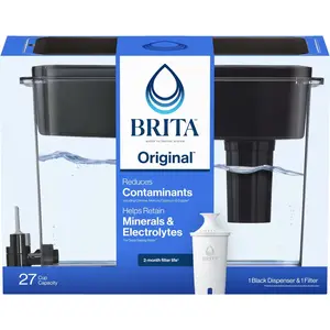 Brita 27-Cup Extra Large Plastic Water Filtration Dispenser, Black, BPA Free with 1 Standard Brita Filter