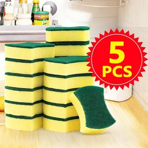 Kitchen Cleaning Sponge Set, 5-Piece Modern Simple Home Dual-Sided Dishwashing Sponge, Household Skillet Cleaner, Kitchen Cleaning Tool