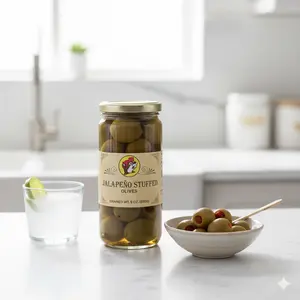 Howdy Bitez Jalapeño Stuffed Olives - Bold Savory & Spicy Flavor Hand-Stuffed for Consistent Taste Perfect for Cocktails & Snacking - Foods, Roasted Organic