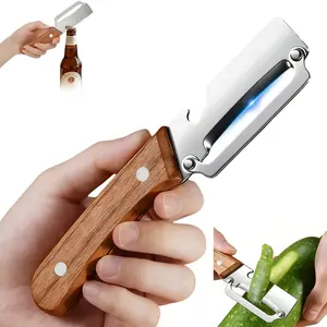 Multi Functional Premium Vegetable Peeler,Sharp Stainless Steel Blade, Ergonomic Wooden Handle + Built-in Bottle Opener,Practical Kitchen Tool for Vegetable Apple Potato Sugar Cane