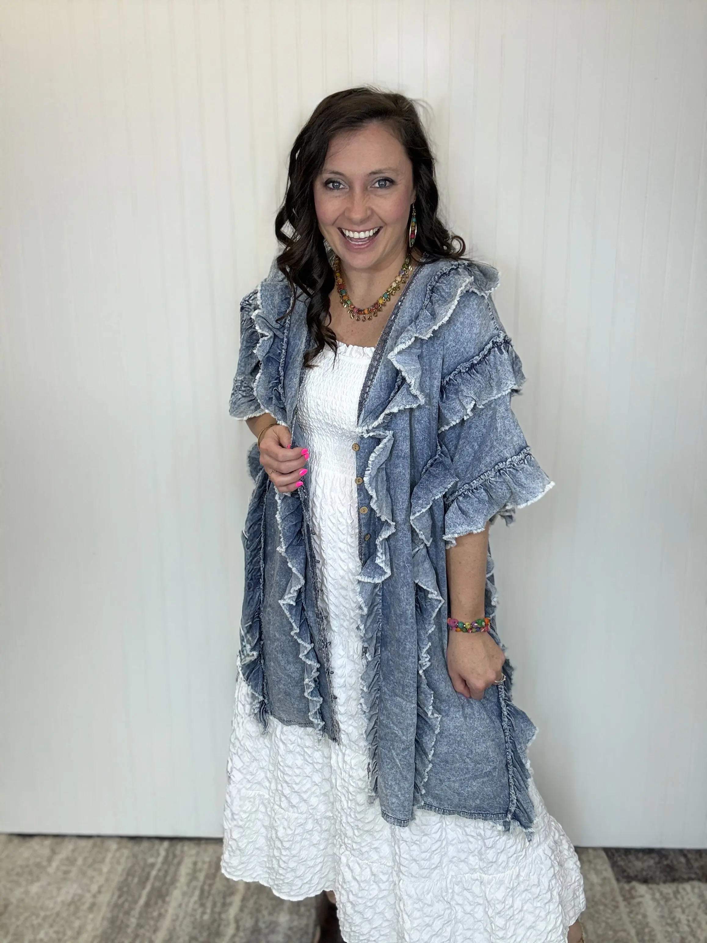 Ruffled Button Down Chambray Poncho Tunic Shirt by BlueVelvet