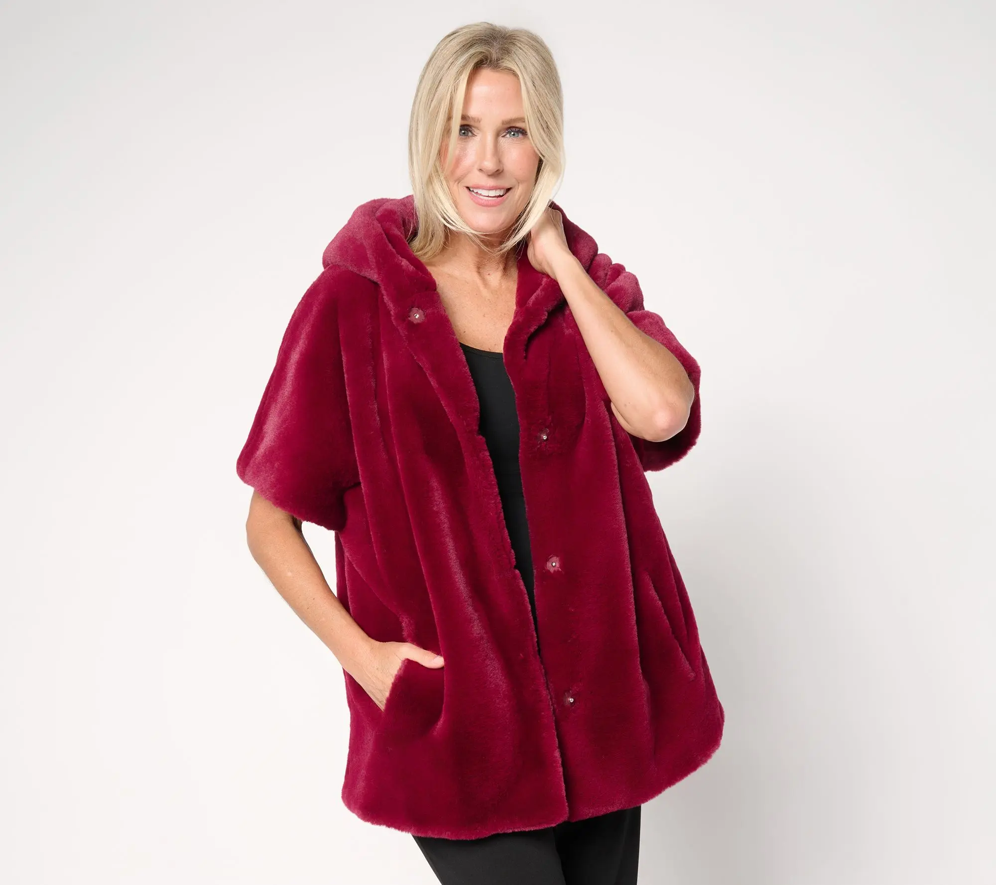 Dennis Basso Regular Faux Mink Snap Front Dolman Sleeve Coat
