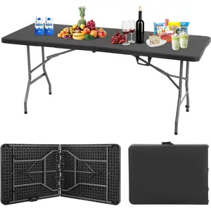 Outdoor  Folding Camping Table Plastic Table Portable Square Height Dining Table Perfect for Picnics, Parties, Party and Camping, Black