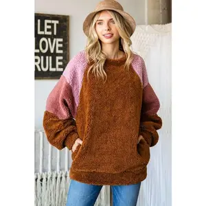 Culture Code Color Block Faux Fur Raglan Sleeve Sweatshirt