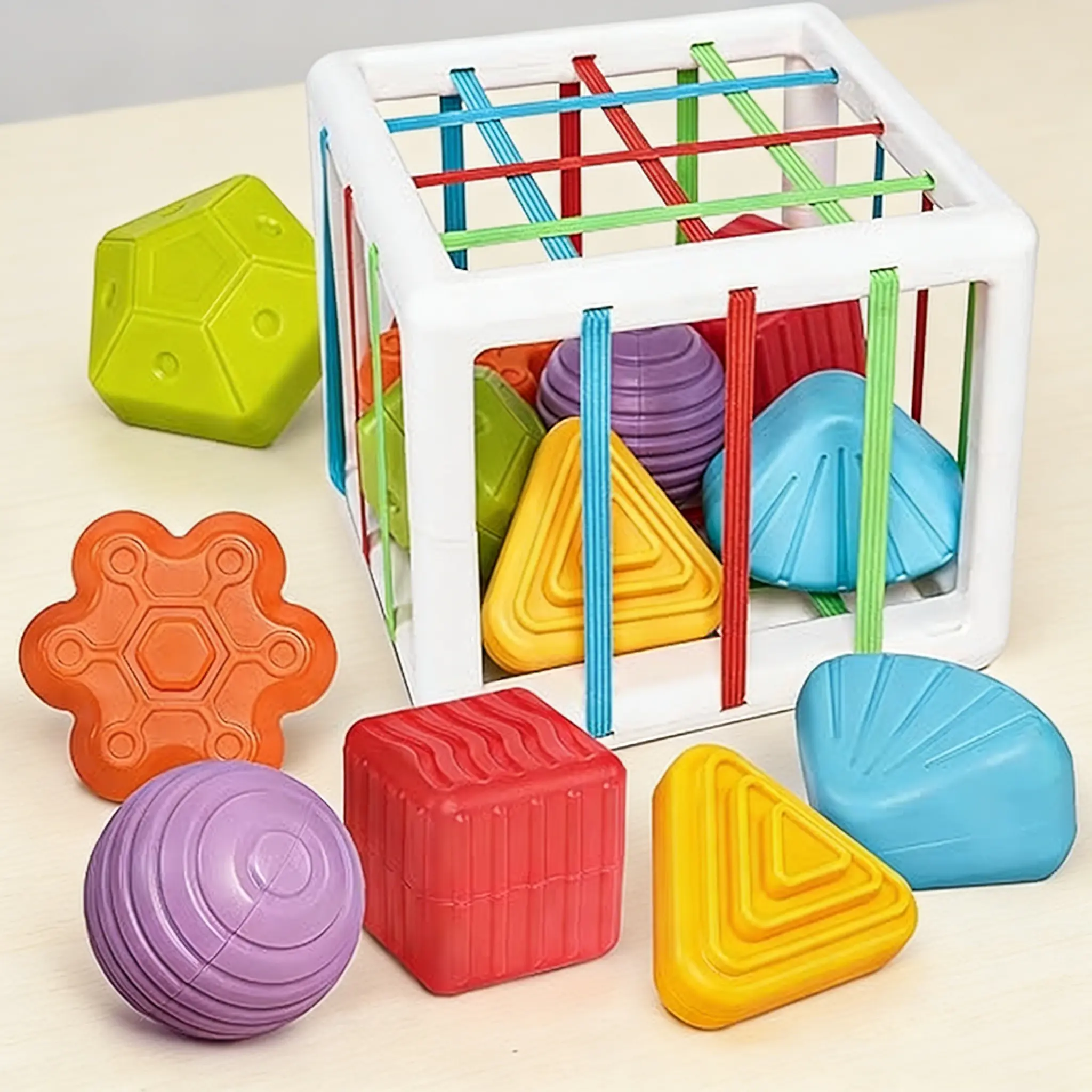6-Piece Plastic Sensory Shape Cube Baby Toys - Unisex Textured Blocks Shape Sorter, Fine Motor Practice, Gift Idea for 1-Year-Olds