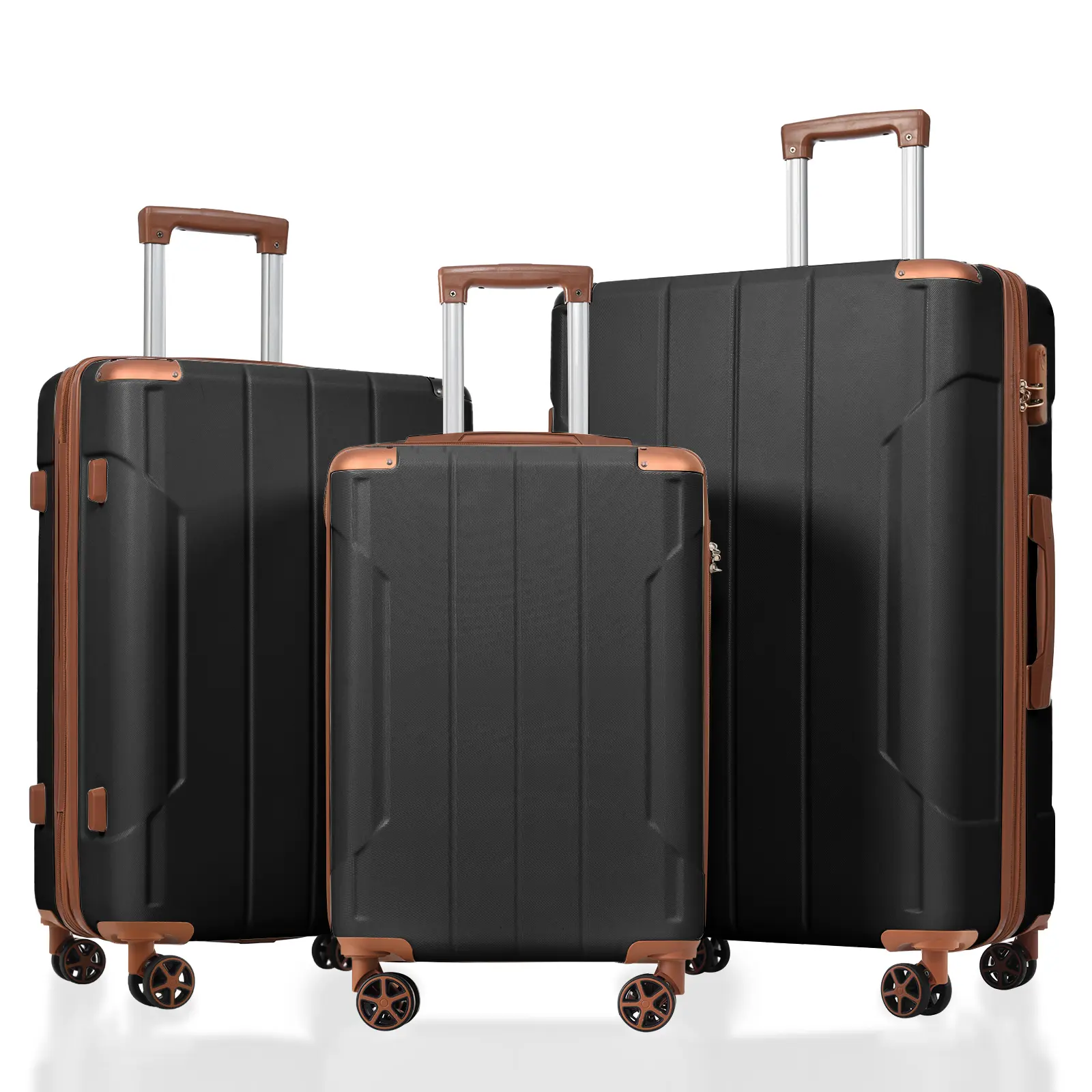 20/24/28 inch ABS hard shell luggage three piece set, upgraded double row silent universal wheels, three adjustable telescopic pull rods, reinforced corner protection, anti-collision and wear-resistant, essential travel set for family vacations