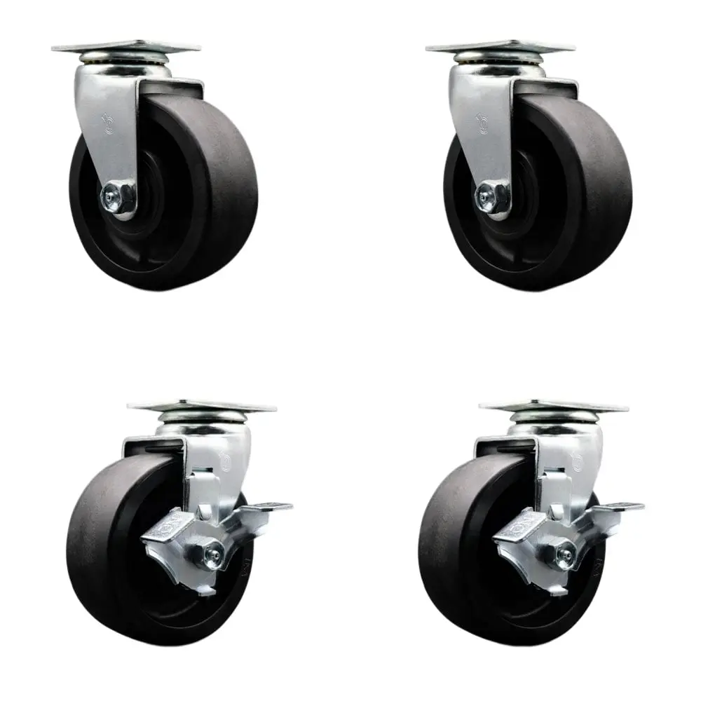 Service Caster TOOL-SCC-20S520-GFNB-2-TLB-2 Tool Box Caster Wheel Set - 5 in. Flat Free, Zero Maintenance Glass Filled Nylon Wheels - Industrial Grade - 2 Swivel with Top Lock Brakes