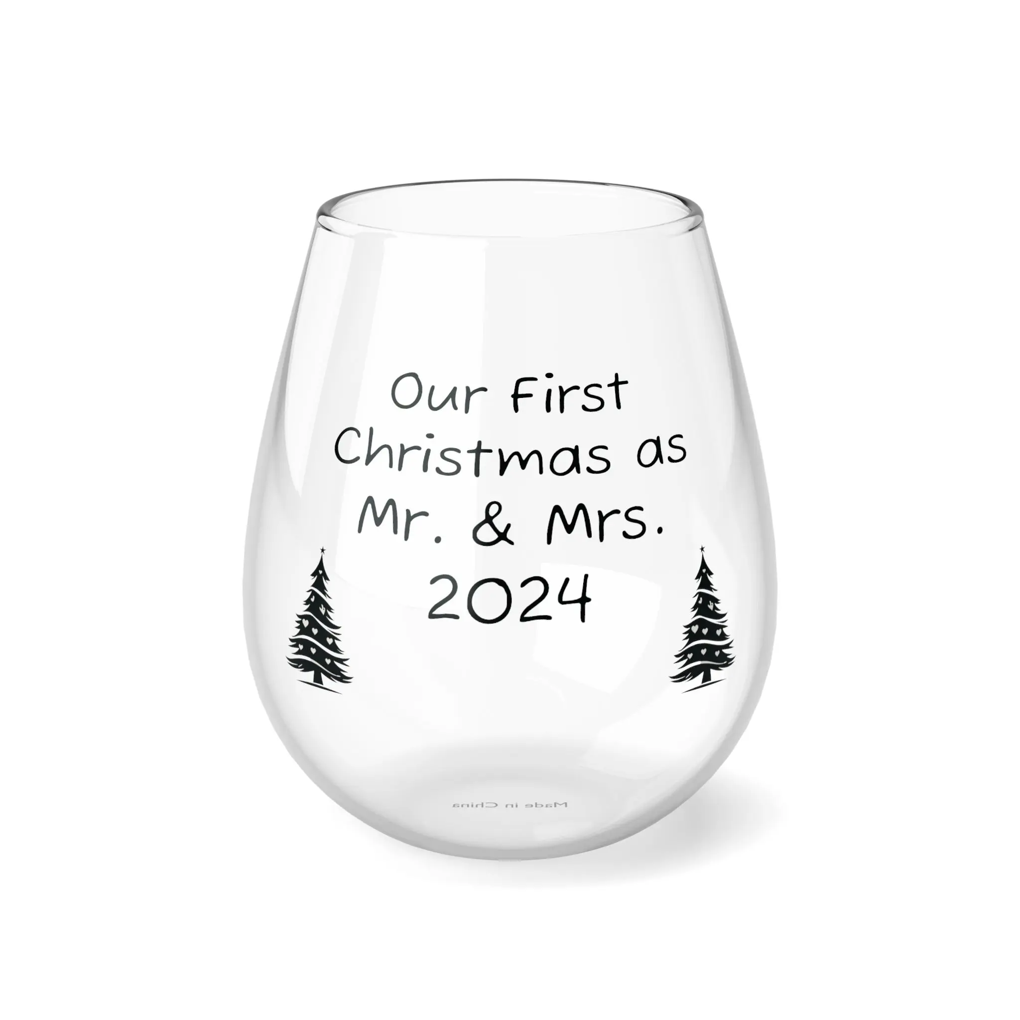 Our First Christmas as Mr. & Mrs. 2024 Stemless Wine Glass, 11.75oz