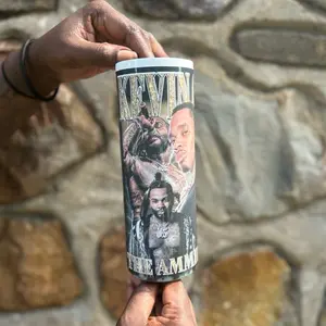 Kevin Gates 20oz Tumbler with Unique Design Featuring Artist Portraits and Text Style