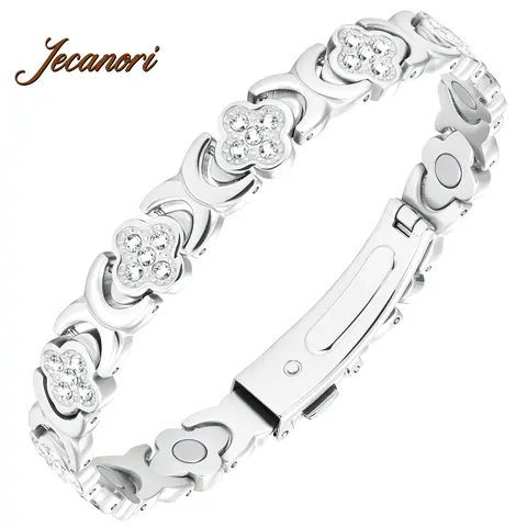 Jecanori Women's Pure Copper Magnetic Bracelet - 3500 Gauss Magnets, Adjustable Cuff, Trendy Bracelet Stacks, Exquisite Flower Design Beaded Style, Business Outfit Elevator, Stainless Steel Fashion Accessory