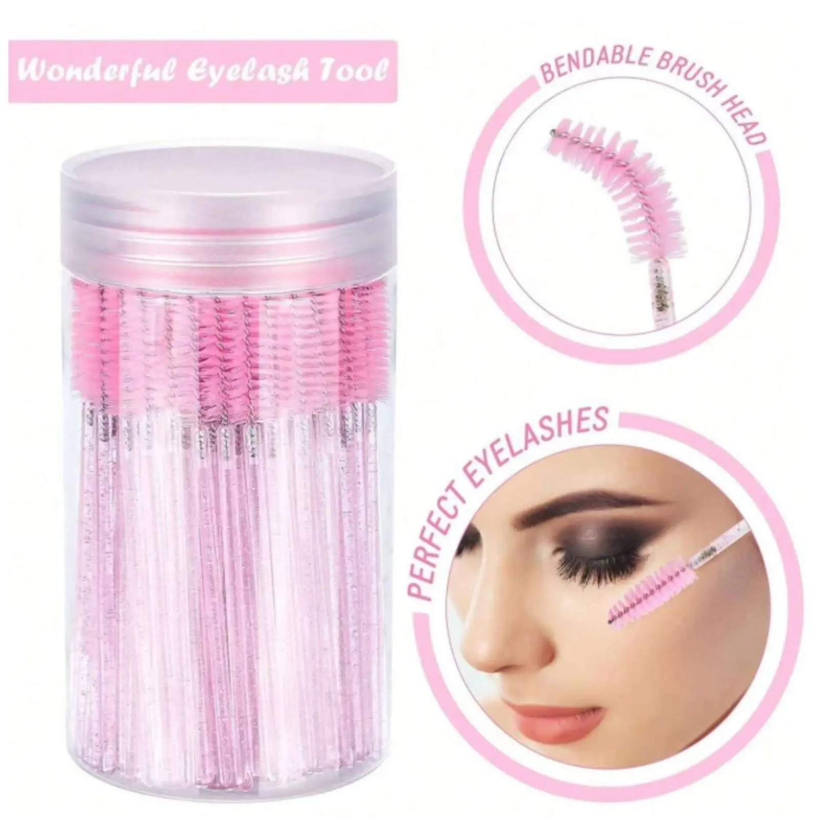 Disposable Lash Wands (200/100/50Counts) with Storage Case | Bendable & Washable Eyelash Curler | Crystal Spiral-shaped Lash Wands Eyelash Brush for False Lashes Cosmetic