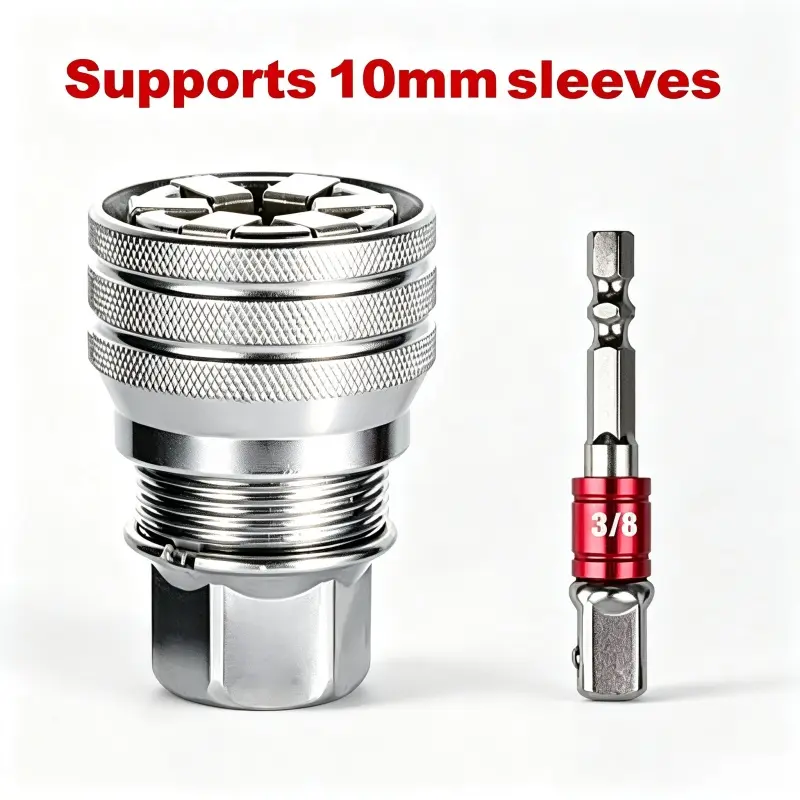 Chrome Vanadium SteelMulti-Function Adjustable Universal Socket Wrench Tool, 3/8" Drive Compatible with Ratchet Torque Wrenches & Power Drills, Maintenance Tool, Father's Day Gift