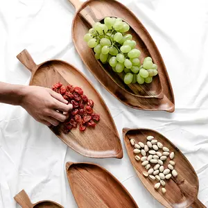 2 Serving Trays Decorative Tray Afternoon tea snack plate  Handmade Wooden Leaf Design Coffee Table Decor for warming house gift
