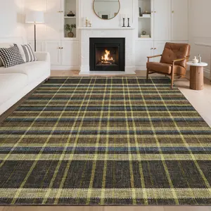 Washable Plaid Area Rug for Living Room, Indoor Modern Checkered Bedroom Rugs, Soft Non Slip Contemporary Home Decor Carpet Large Stain Resistant Floor Rugs for Dining Room Farmhouse, Low Pile Ultra Thin Floorcover