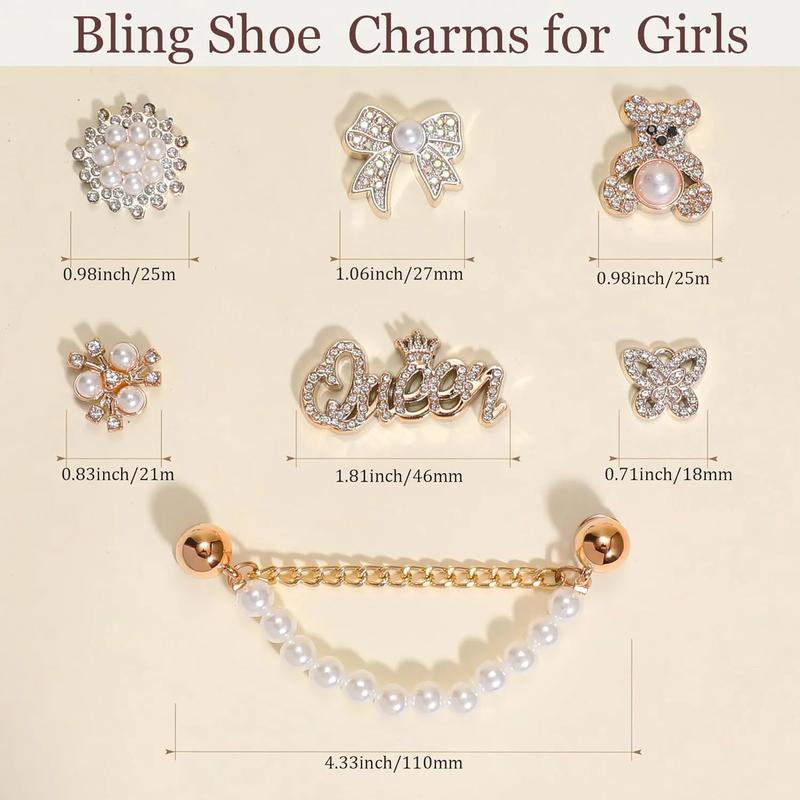 SOGLLQAM Bling Rhinestones and Pearls Shoe Charms Set with Sparkling Shoe Chains, LOVE Queen Letter Charms for DIY Women's Clog Sandals Decor | Trendy Shoe Accessories for Party Girls and TikTok Fashion Gifts