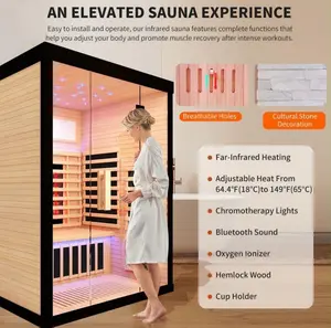 Portable Home Hemlock Sauna Room 2100W Far Infrared Detox Sauna 2 Person Spa