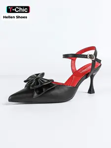 Women's Spring Fashion French Retro Romantic Bow Cat Heel Shoes, Footwear, Pointed Toe High Heels, Elegant Office Date Party Shoes, Perfect for Valentine's Day