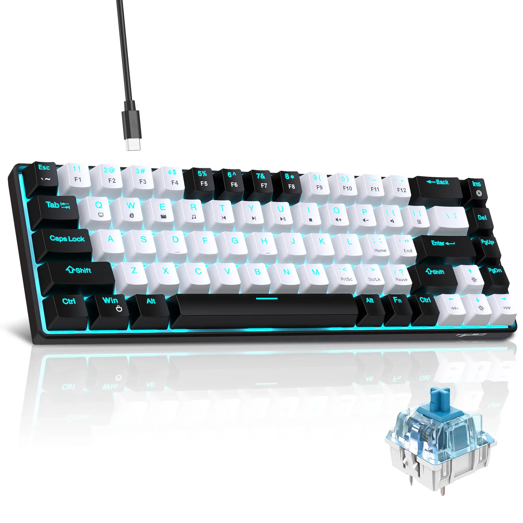 Gaming Mechanica Keyboard USB plug-in power supply, including USB cable portable, Mechanical Game Keyboard, New 68-key compact backlit mechanical gaming keyboard suitable for typists, travel perfect holiday gift